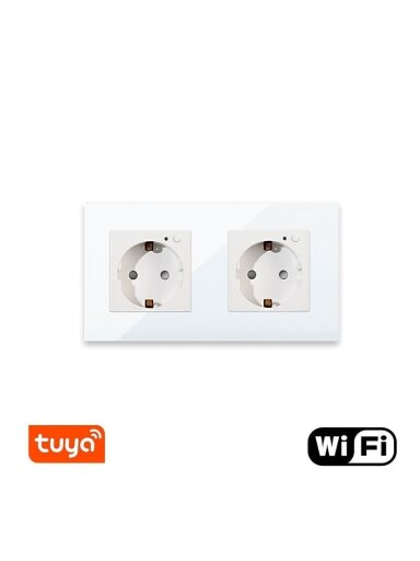 Dvivietis WiFi kištukinis lizdas su stikliniu rėmeliu Feelspot, baltas