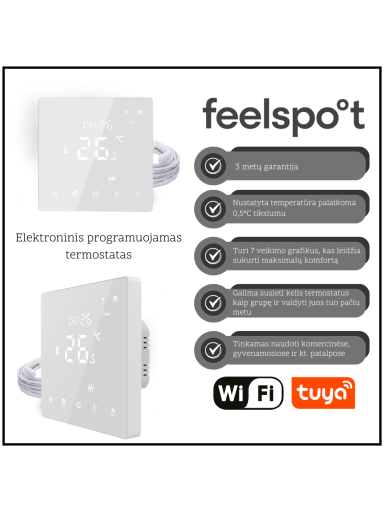 Elektroninis programuojamas termostatas Feelspot WTH22.16 NEW, WiFi, Tuya