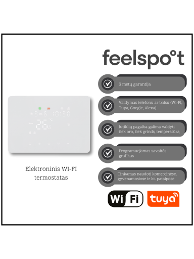 Elektroninis programuojamas termostatas Feelspot WTH25.05RF Wi-Fi, baltas