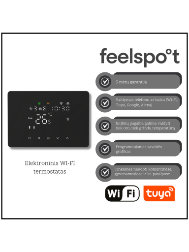 Elektroninis programuojamas termostatas Feelspot WTH25.05RF Wi-Fi, juodas