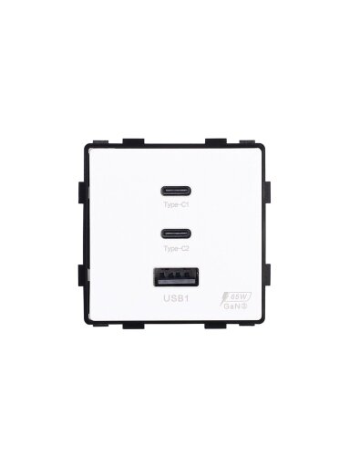 Greito krovimo rozetė Feelspot su USB+C+C jungtimis, 65W, balta