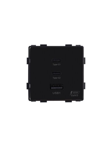 Greito krovimo rozetė Feelspot su USB+C+C jungtimis, 65W, juoda