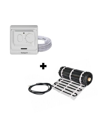 Grindinio šildymo tinklelis Warmset BLACK, 150W + neprogramuojamas termostatas Feelspot WTH71.36