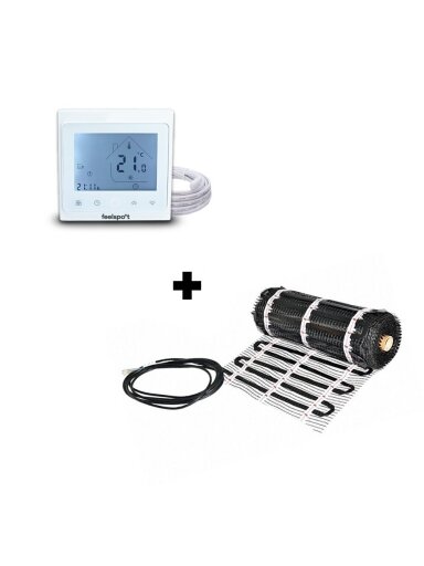 Grindinio šildymo tinklelis Warmset BLACK, 150W + programuojamas termostatas Feelspot WTH51.36 NEW