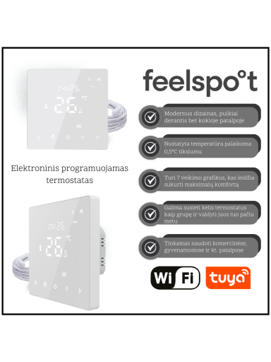 Grindinio šildymo tinklelis Wellmo MAT, 150 W + programuojamas termostatas Feelspot WTH22.16 NEW WiFi