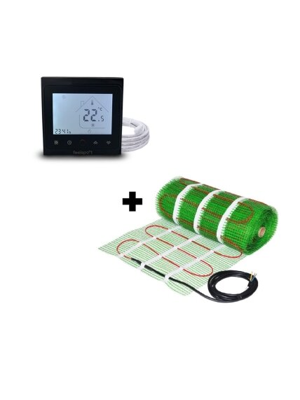 Grindinio šildymo tinklelis Wellmo MAT, 150 W + programuojamas termostatas Feelspot WTH-51.36 NEW Black 3