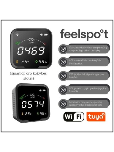 Išmanioji oro kokybės stotelė Feelspot WS2022 NEW  NDIR, WIFI, Tuya (matuoja CO2)