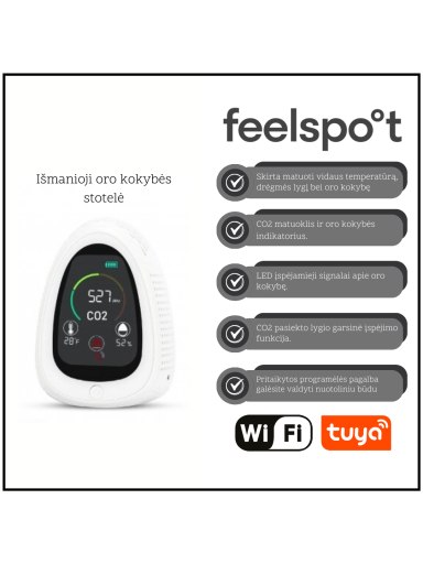 Išmanioji oro kokybės stotelė Feelspot WS2023 NDIR, WIFI, Tuya (matuoja CO2)