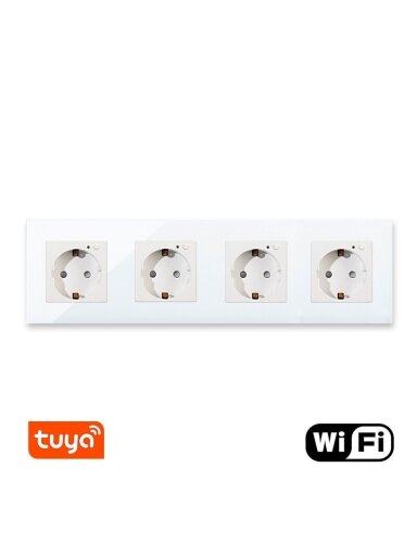 Keturvietis WiFi kištukinis lizdas su stikliniu rėmeliu Feelspot, baltas