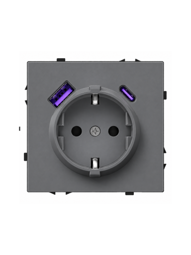 Kištukinis lizdas su USB A+C jungtimis Feelspot FSKL1A1CG, 20W, pilkas