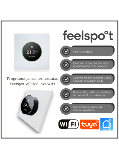 Programuojamas termostatas Feelspot WTH08.16W WiFi, baltas, Tuya, Smart Life