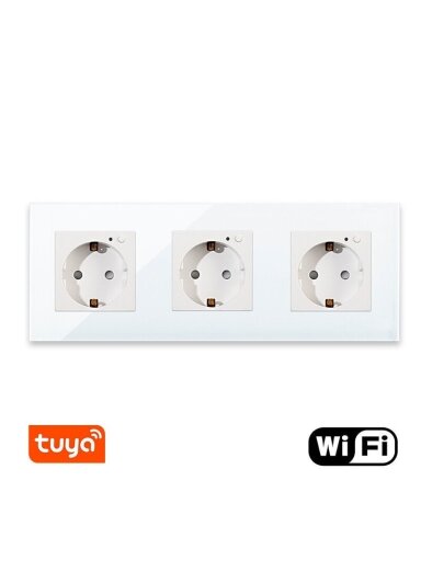 Trivietis WiFi kištukinis lizdas su stikliniu rėmeliu Feelspot, baltas