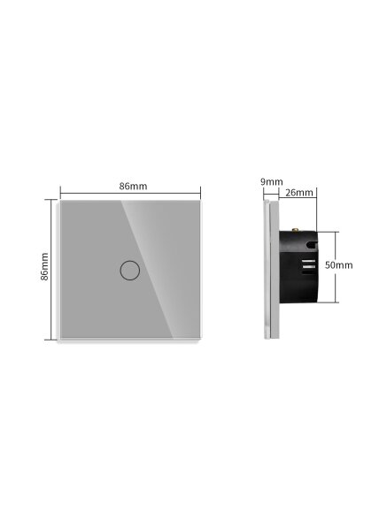 WiFi vienpolis sensorinis jungiklis Feelspot, pilkas 600W 2